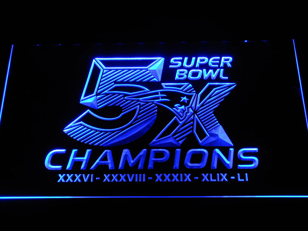 New England Patriots 5X Superbowl Champions LED Sign - Blue - TheLedHeroes