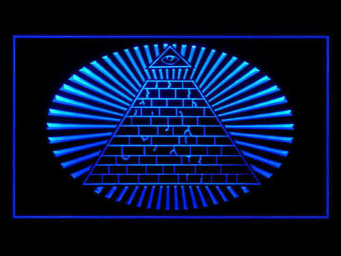 Pyramid Eye Sun Rays Masonic LED Sign - Blue - TheLedHeroes