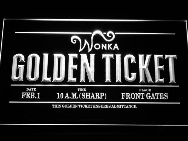 Willy Wonka Golden Ticket LED Sign - White - TheLedHeroes