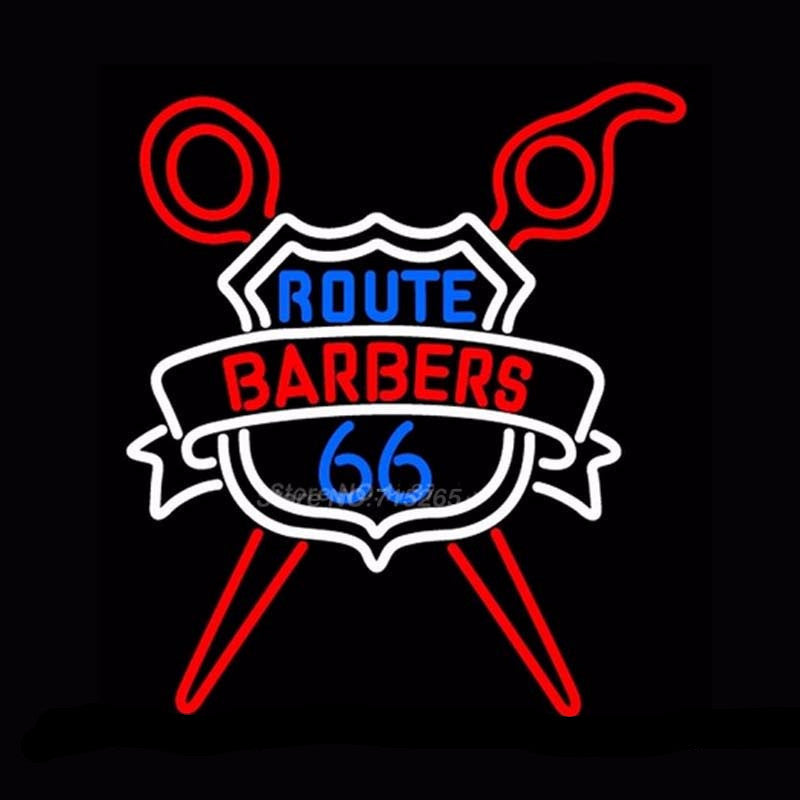 Route Barbers 66 Neon Bulbs Sign 20x24 -  - TheLedHeroes