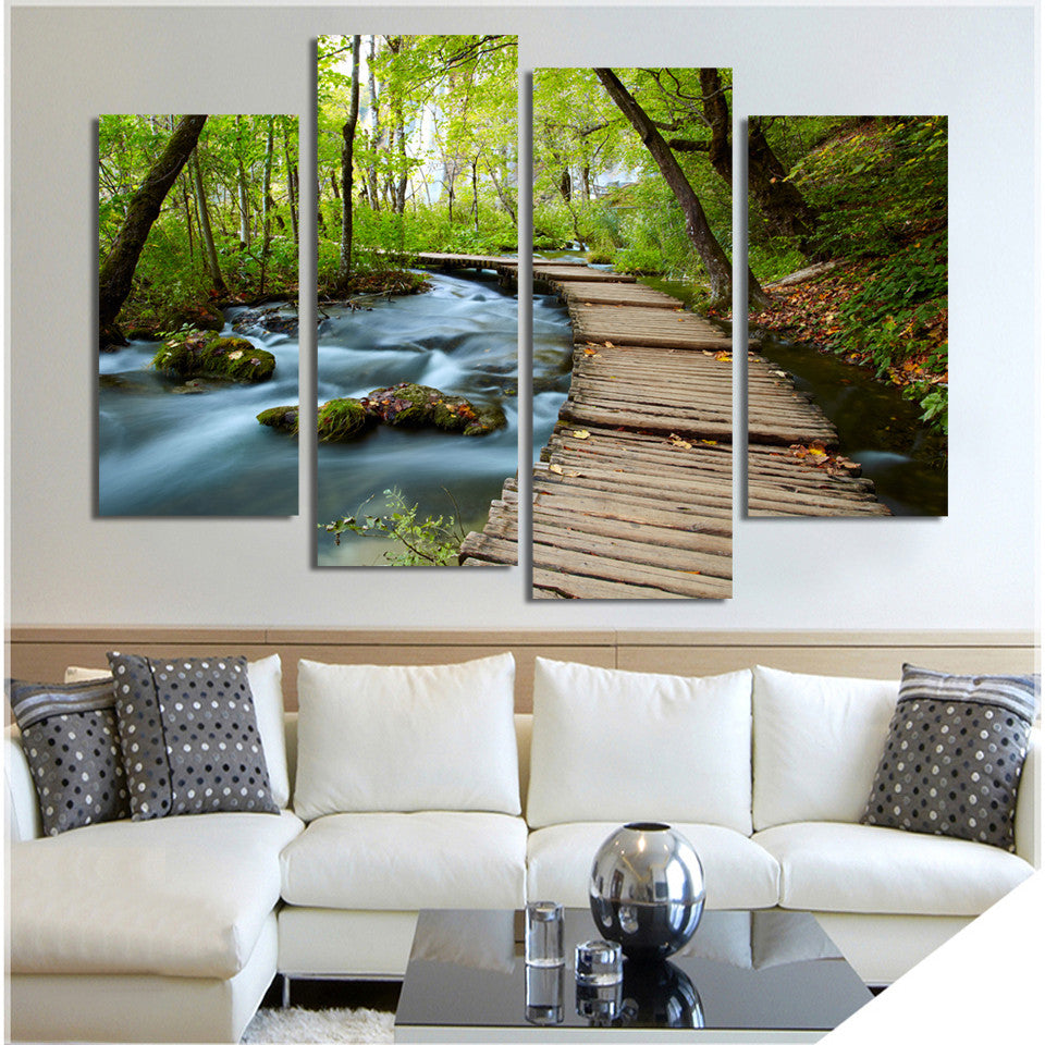 Waterfall Bridge 4 Pcs Wall Canvas -  - TheLedHeroes