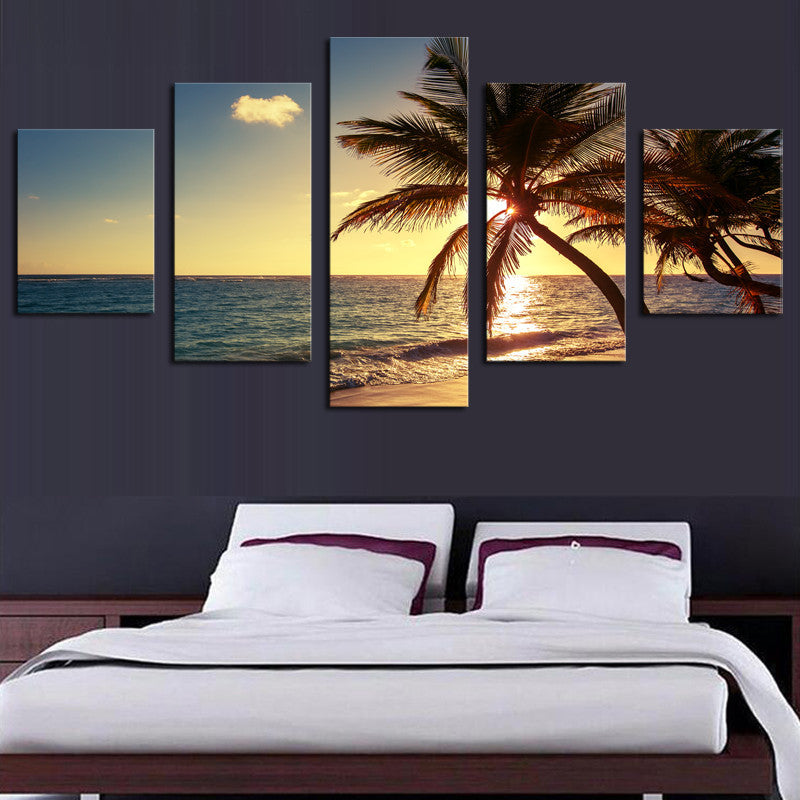 Beach Coconut Tree 5 Pcs Wall Canvas -  - TheLedHeroes