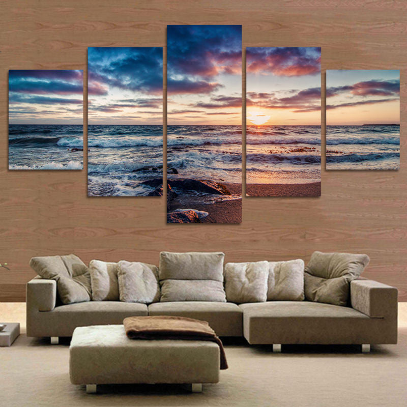Sea in the sunset 5 Pcs Wall Canvas -  - TheLedHeroes