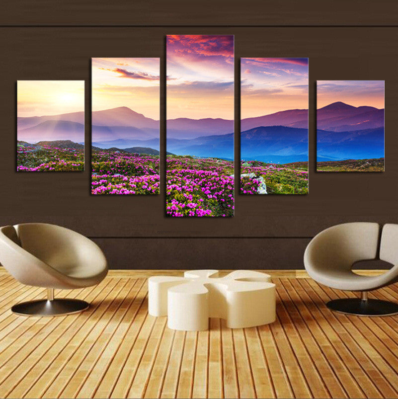 The sunset and the mountain 5 Pcs Wall Canvas -  - TheLedHeroes