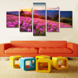 Pink Flowers Landscape 5 Pcs Wall Canvas -  - TheLedHeroes