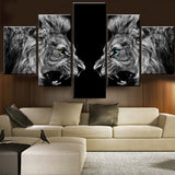 Roaring lions black and white 5 Pcs Wall Canvas -  - TheLedHeroes