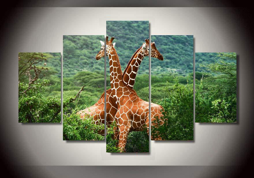 African giraffes 5 Pcs Wall Canvas -  - TheLedHeroes