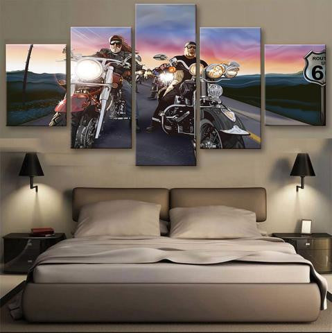 Two  bikers 5 Pcs Wall Canvas -  - TheLedHeroes