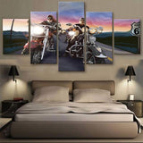 Two  bikers 5 Pcs Wall Canvas -  - TheLedHeroes