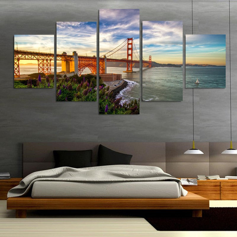 Golden Gate Bridge 5 Pcs Wall Canvas -  - TheLedHeroes