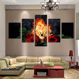 Fire Skull and Red Rose 5 Pcs Wall Canvas -  - TheLedHeroes