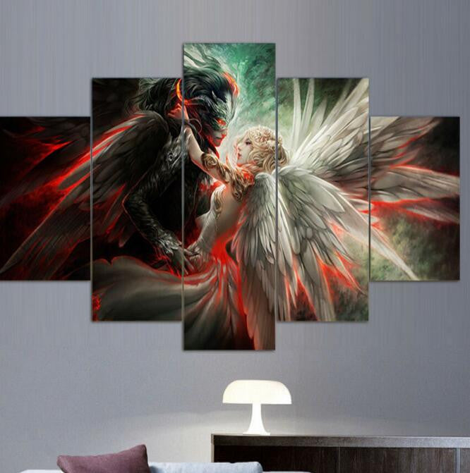 Angel and devil love 5 Pcs Wall Canvas -  - TheLedHeroes
