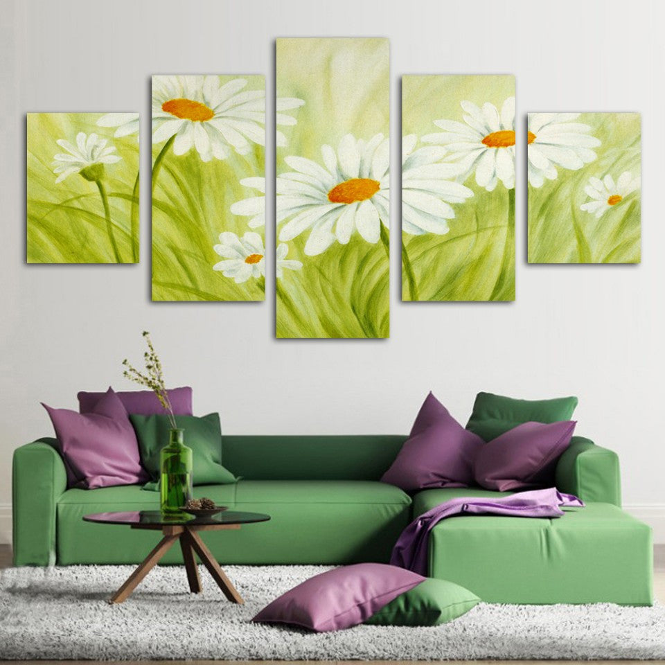 White Sunflower 5 Pcs Wall Canvas -  - TheLedHeroes