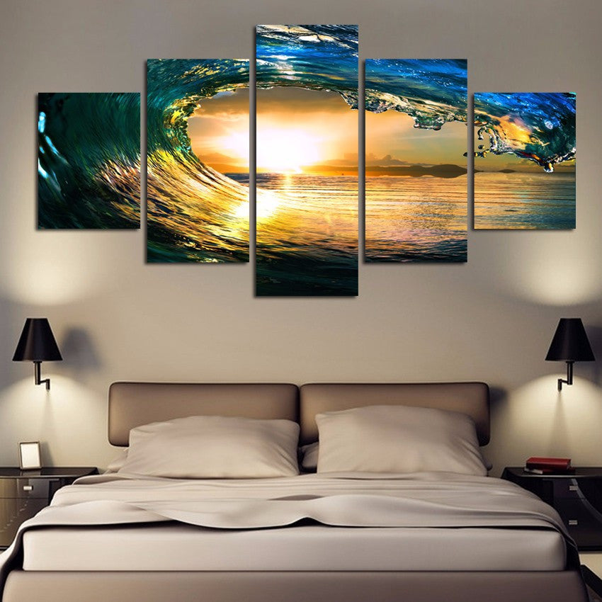 Seascape Wave 5 Pcs Wall Canvas -  - TheLedHeroes