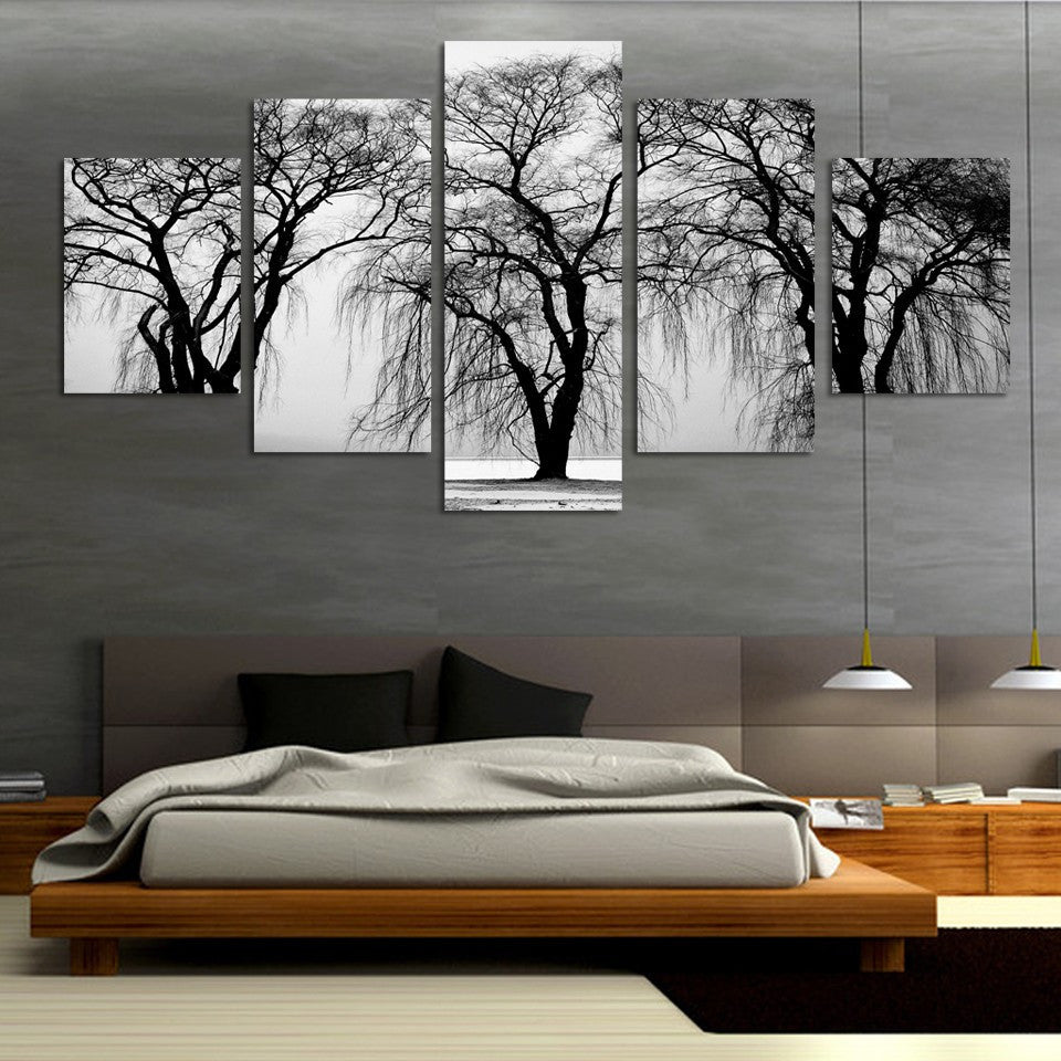 Black and White Trees 5 Pcs Wall Canvas -  - TheLedHeroes