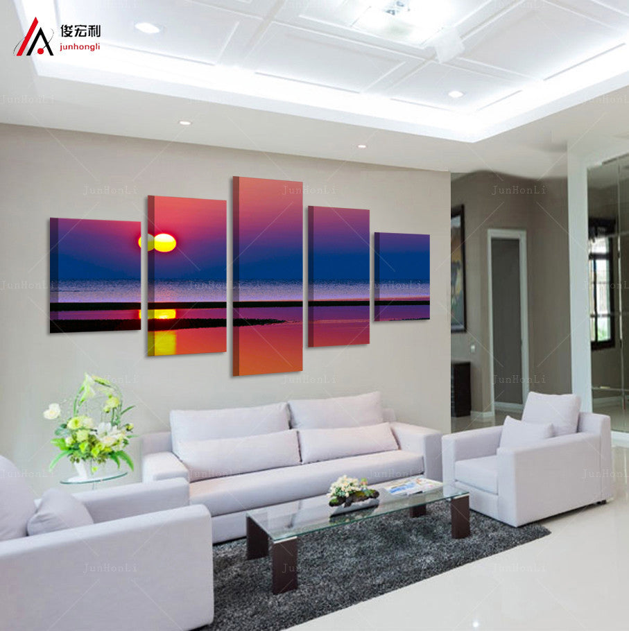 Sunset Seascape 2 - 5 Pcs Wall Canvas -  - TheLedHeroes