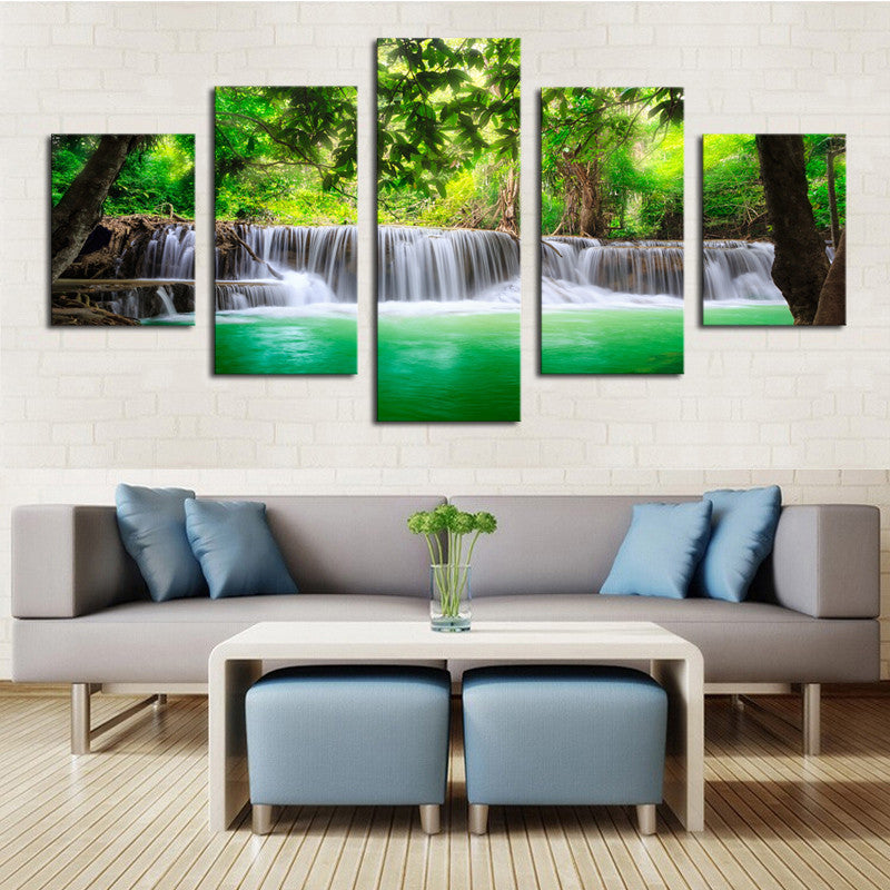 Waterfall Flowers colorful 5 Pcs Wall Canvas -  - TheLedHeroes