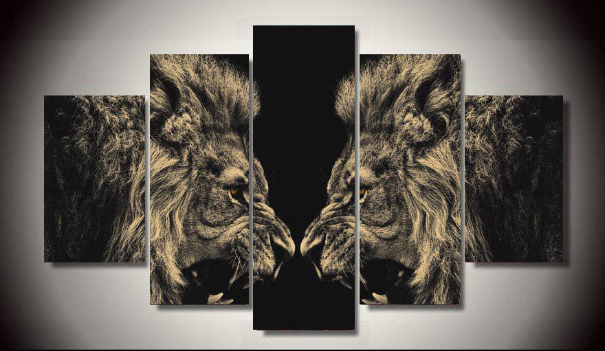Lion Face to Face 5 Pcs Wall Canvas -  - TheLedHeroes