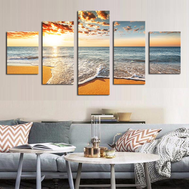 Sunset sea Modern 5 Pcs Wall Canvas -  - TheLedHeroes