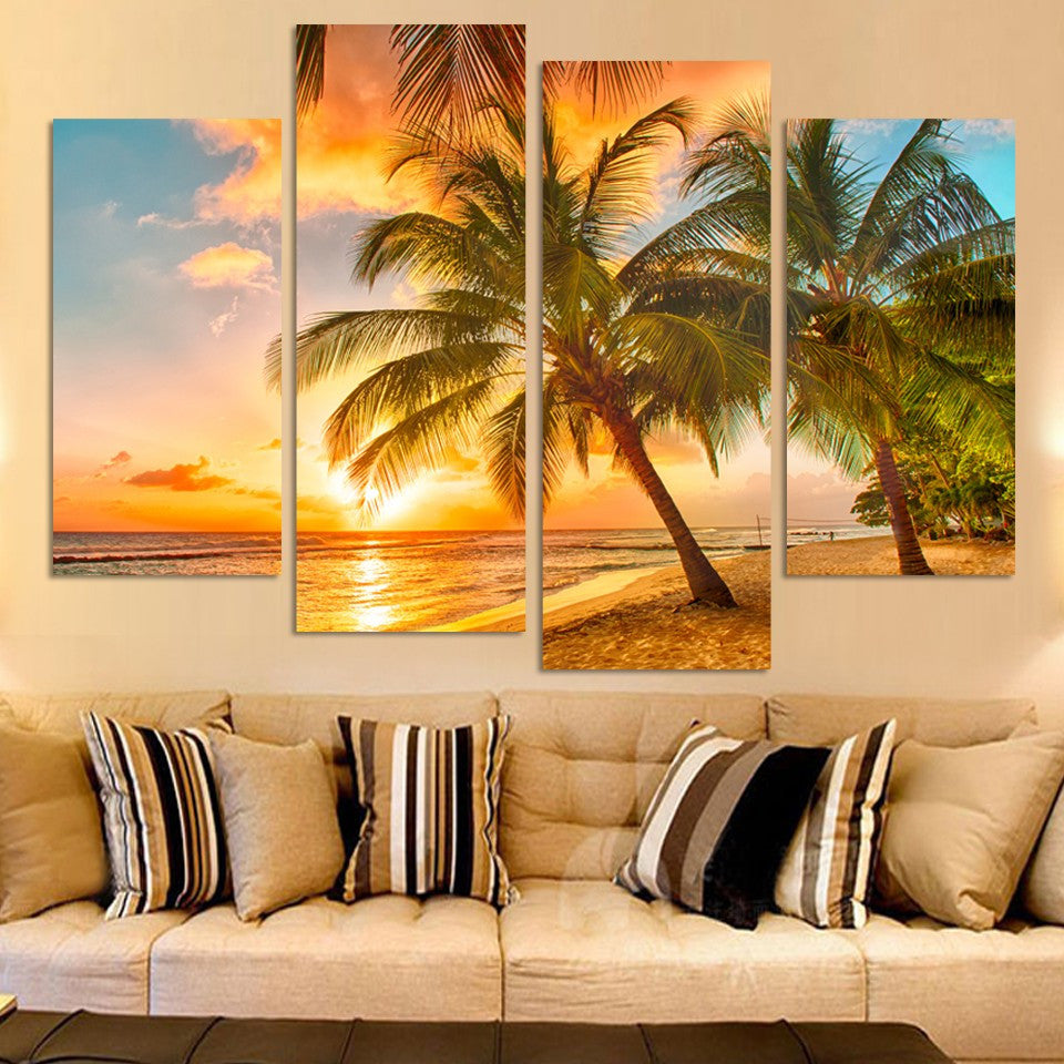 Sunset Palms Seascape 4 Pcs Wall Canvas -  - TheLedHeroes