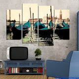 Blue boat Seascape 4 Pcs Wall Canvas -  - TheLedHeroes
