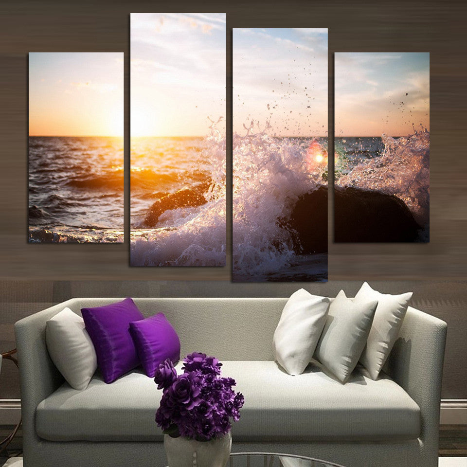 Seascape Wave 4 Pcs Wall Canvas -  - TheLedHeroes