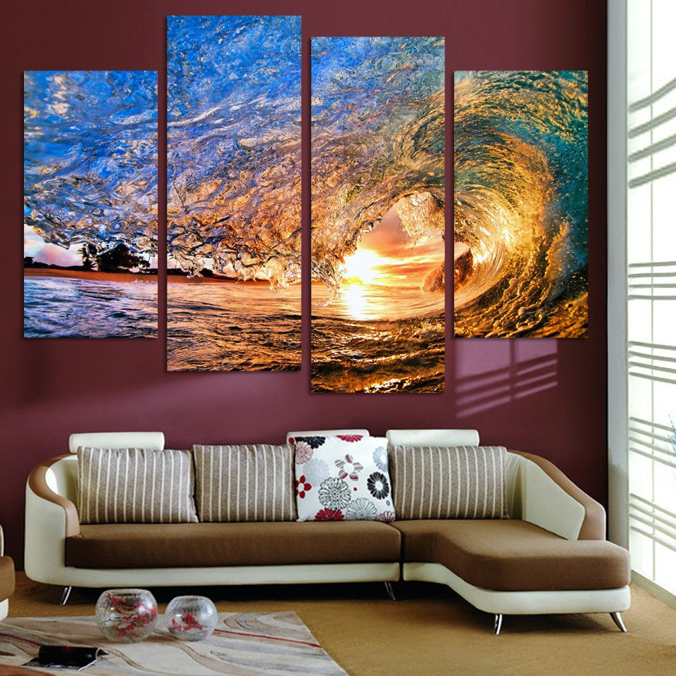 Sunset with screw ocean wave 4 Pcs Wall Canvas -  - TheLedHeroes
