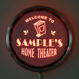 HOME THEATER Name Personalized Round Custom LED Sign - Red - TheLedHeroes