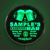 HOME BAR Name Personalized Round Custom LED Sign - Green - TheLedHeroes