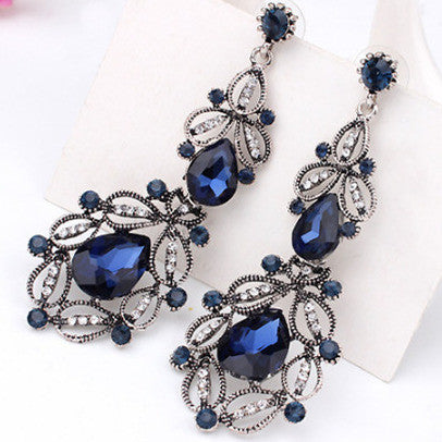 Long Crystal Drop Earrings - vintage navy blue - TheLedHeroes