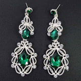 Long Crystal Drop Earrings - green silver - TheLedHeroes