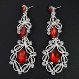 Long Crystal Drop Earrings - red silver - TheLedHeroes
