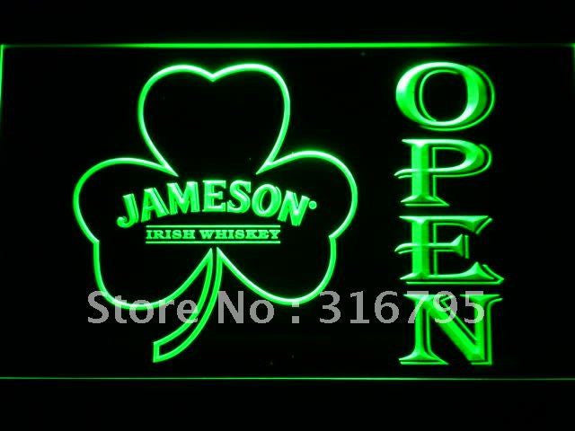 Jameson Whiskey Shamrock OPEN Bar LED Sign - Green - TheLedHeroes