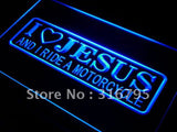 FREE I Love Jesus and I Ride Motorcycle LED Sign - Blue - TheLedHeroes